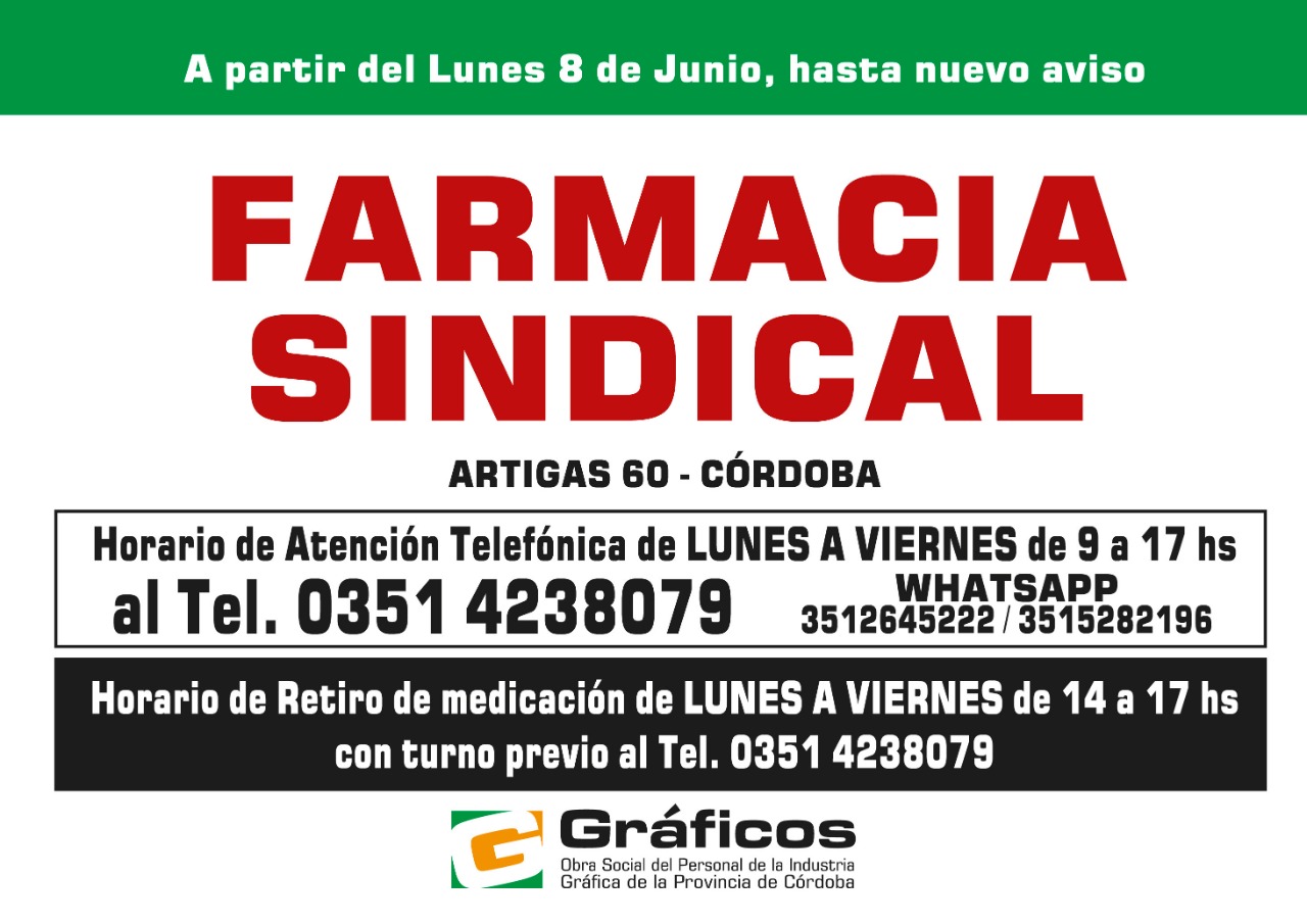 Atención Farmacia Sindical - Obra Social Personal Industria Grafica Provincia Cordoba - Gráficos Córdoba